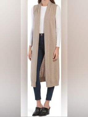 TAHARI beige Merino Wool blend Duster knitted long Vest Sz medium‎